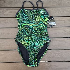 TYR Women's Durafast Elite Heatwave Crosscutfit Americana Swim Green, Sz 34